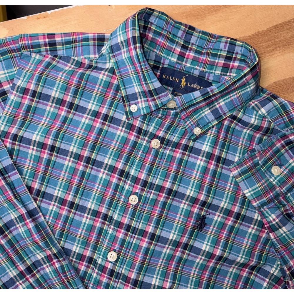 Polo Ralph Lauren Boys Plaid Button Down Medium 10/12 Sport Shirt